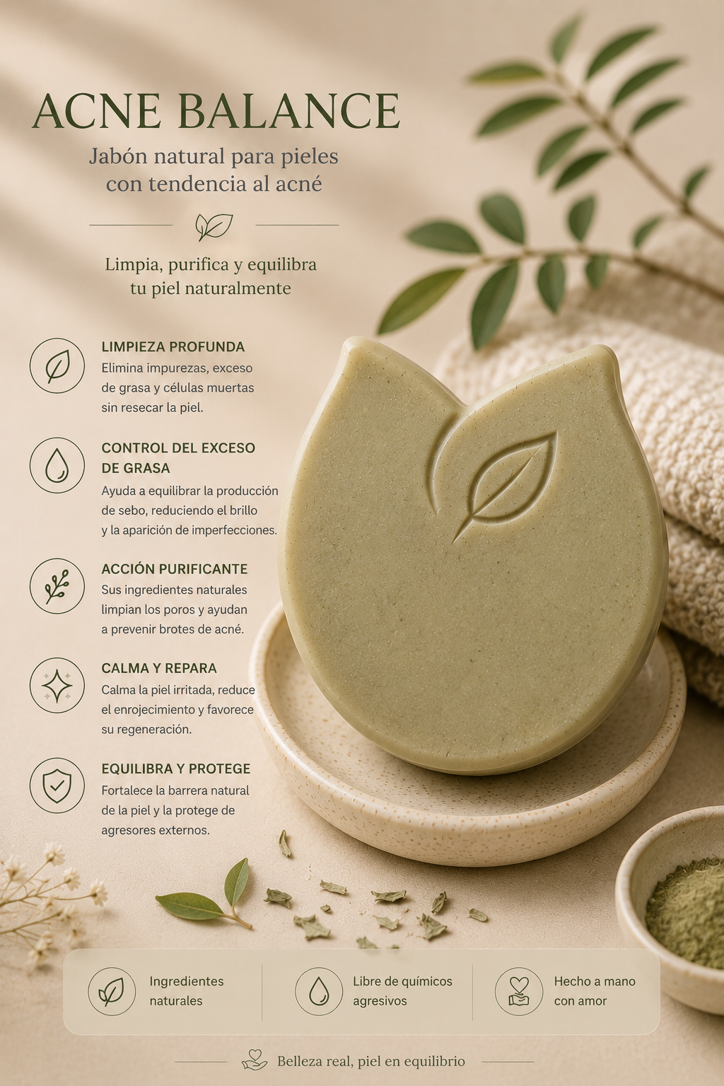 Piel Serena - Jabon purificante facial para piel grasa, con acne e irritacion.